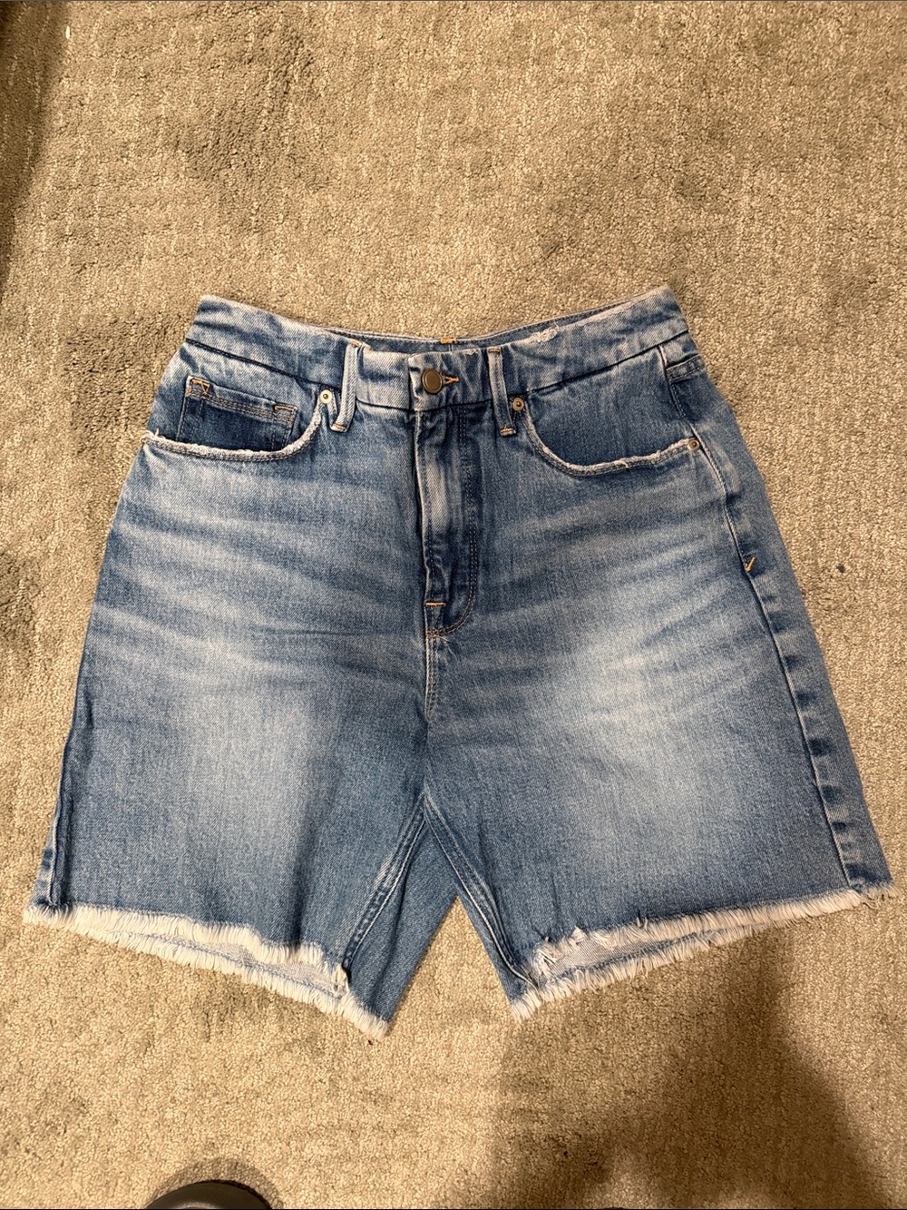 Good American Light Blue Frayed Hem Jean Shorts